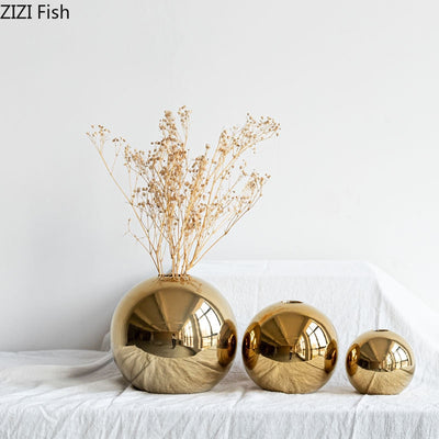 Plating Golden Ball Ceramic Vase