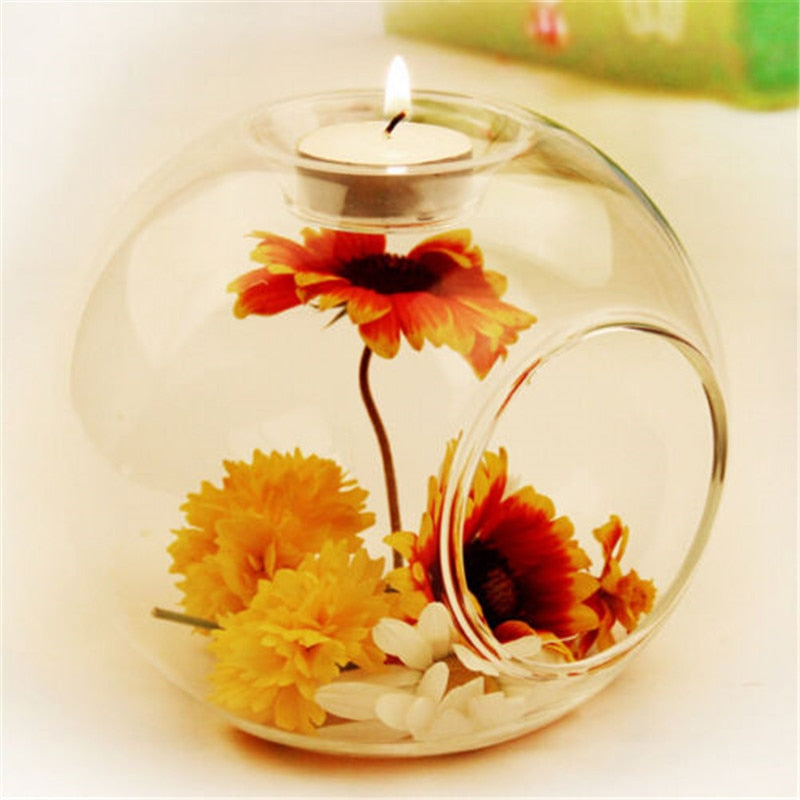 Round Hollow Crystal Glass Hanging Candle