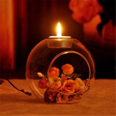 Round Hollow Crystal Glass Hanging Candle